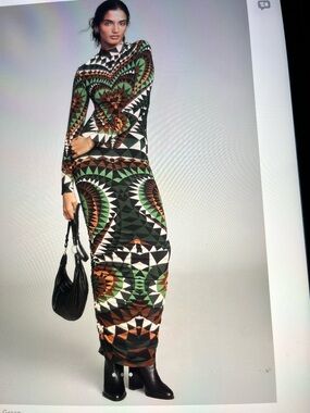 FARM Rio Geometric Heart Maxi Dress in Green, Brown and Black